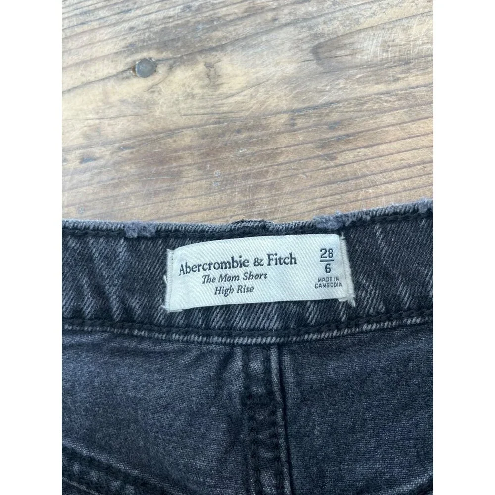 Abercrombie & Fitch The Mom Short Womens 6 Black Denim HIghrise Cut Off Festival - Picture 3 of 8